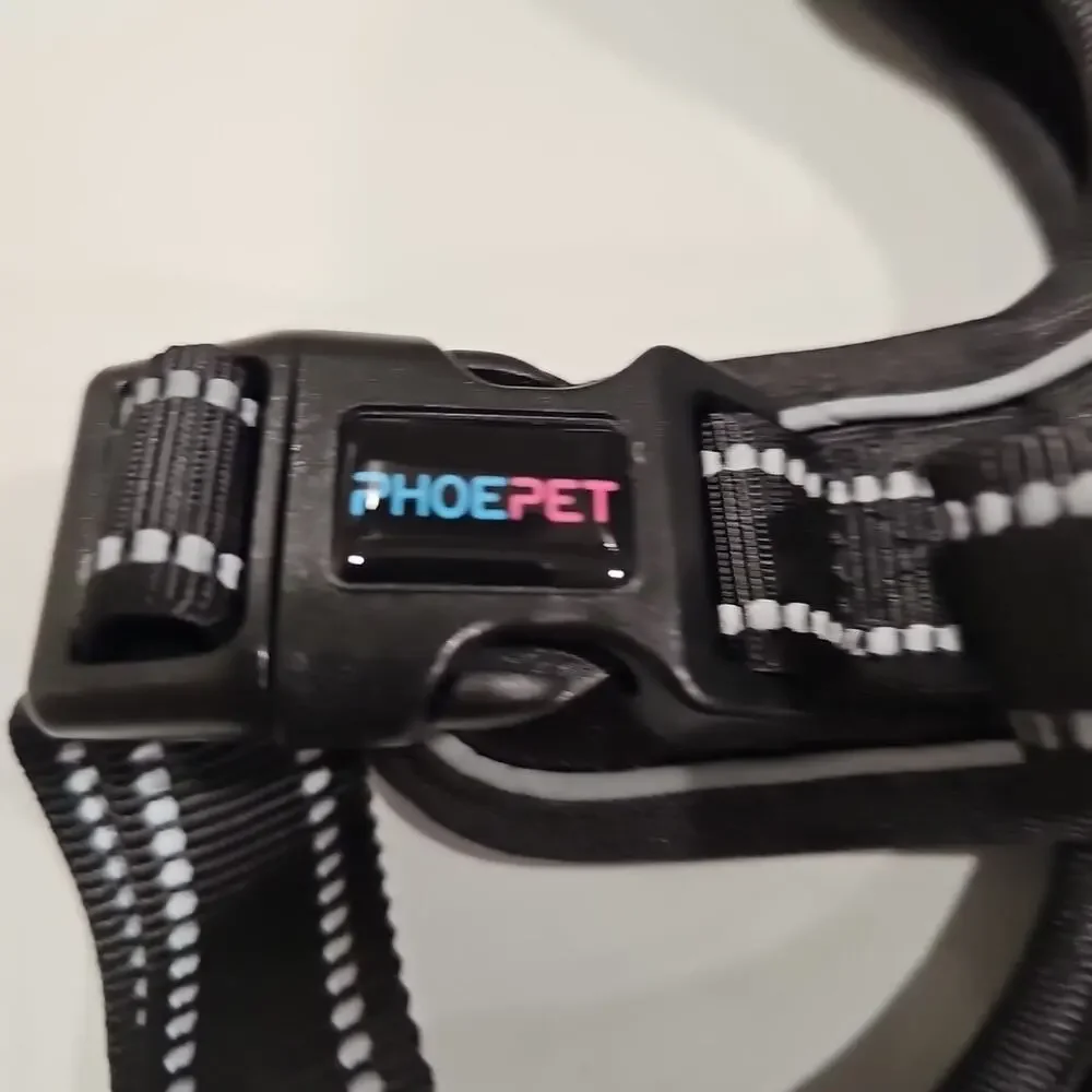 PHOEPET No Pull Dog Harness Medium Reflective Front Clip Vest with Handle BLK
